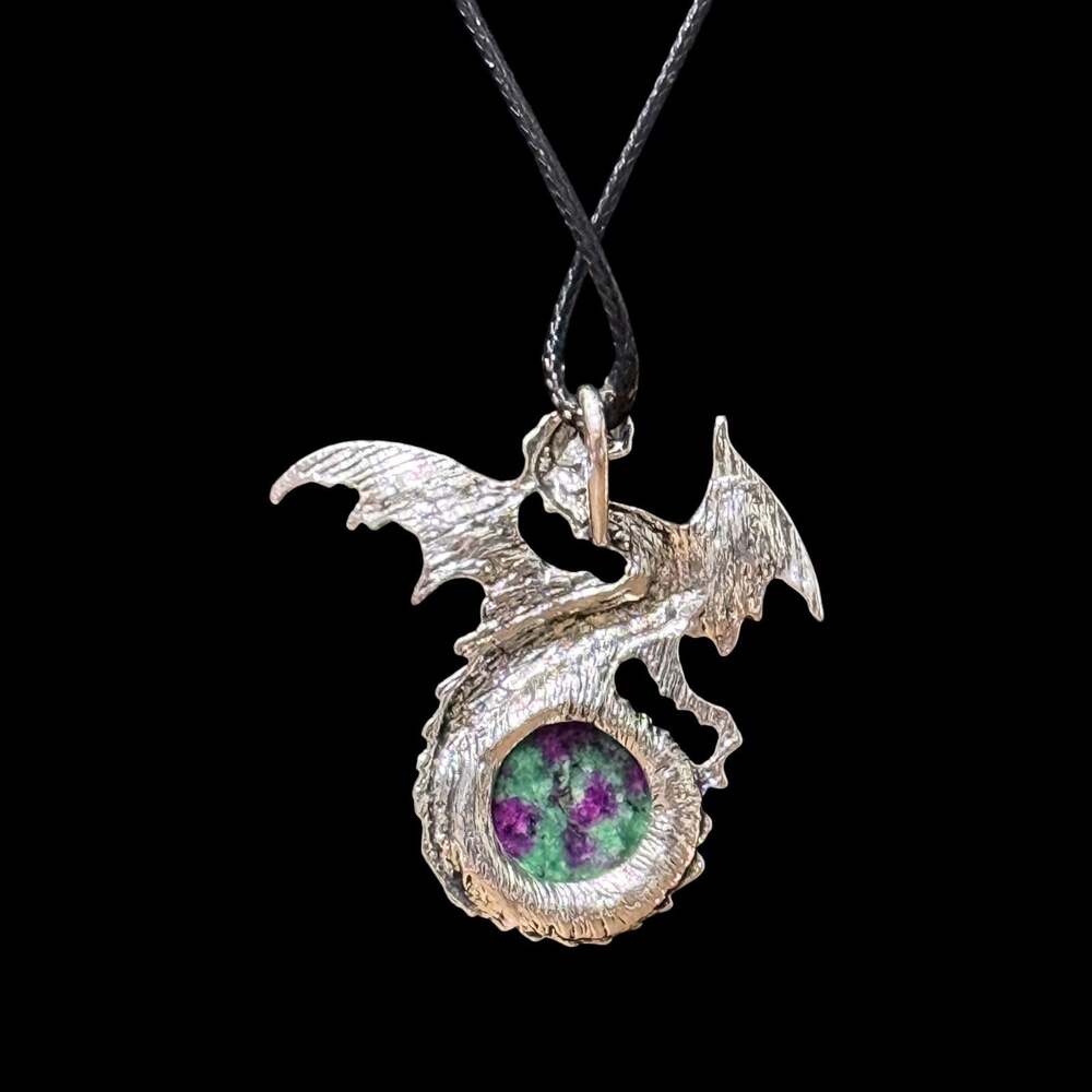 Ruby Zoisite Dragon Pendant Black Cord Necklace - Picture 2 of 3